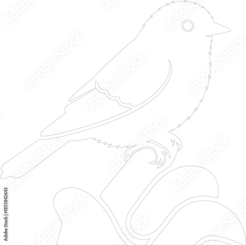 Minimalist Small Songbird Outline Drawing for Coloring Book or Decal Graphic