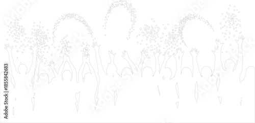Outline of celebrating crowd throwing confetti vector illustration