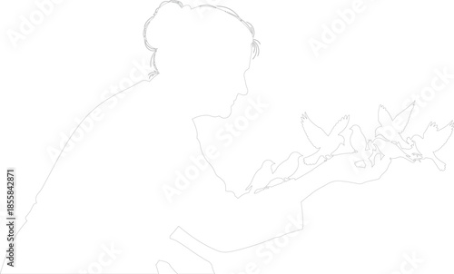 Silhouette outline vector of woman with birds caring hands freedom and nature connection minimalist graphic resource