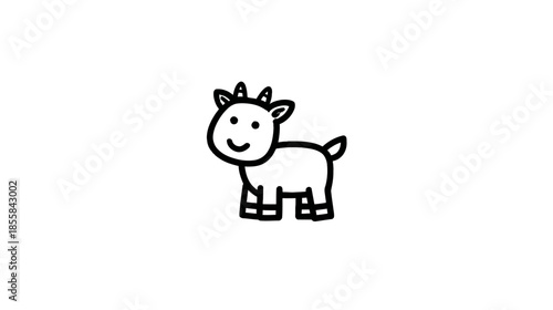 Cute hand-drawn cartoon goat icon. Simple black outline doodle illustration of a farm animal isolated on white background.