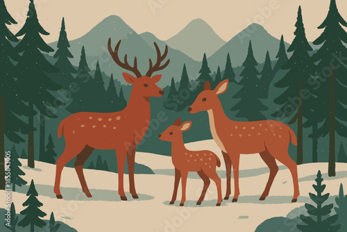 Blue pine tranquil no punctuation deer family brown winter vector icon paper