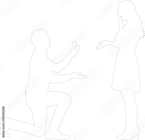 Minimalist Proposal Scene Outline Vector Man Kneeling Asking Woman to Marry Silhouette Graphic Resource
