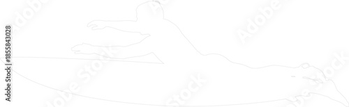 Minimalist Vector Outline of Surfer Paddling on Surfboard