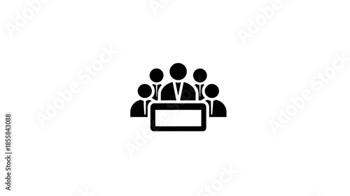 Business Meeting Icon - Group of Professional People Discussing, Presenting, Collaborating Around a Table. Vector