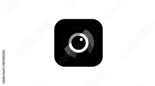 Minimalist black camera app icon with white lens symbol, sleek modern design for mobile photography or video application
