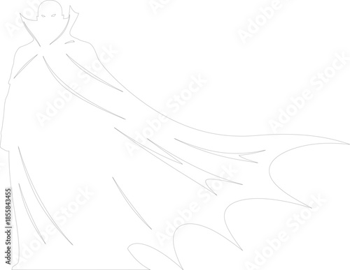 Dracula Vampire Cloak Outline Vector Illustration Halloween Horror Character Graphic