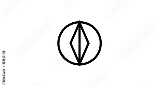 Abstract geometric icon with a black diamond shape inside a circle, simple modern design element, vector graphic on white background.