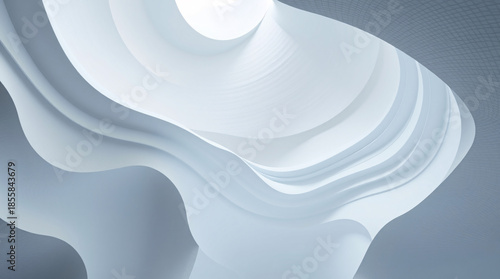 Modern Minimalist Abstract Background with Fluid Layered Curves, White and Soft Blue Wavy Architectural Structure