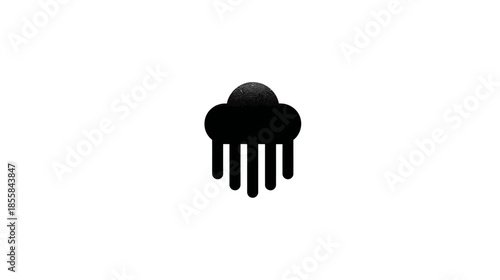 Minimalist black rain cloud icon with falling drops on a white background, representing weather, forecast, and precipitation.