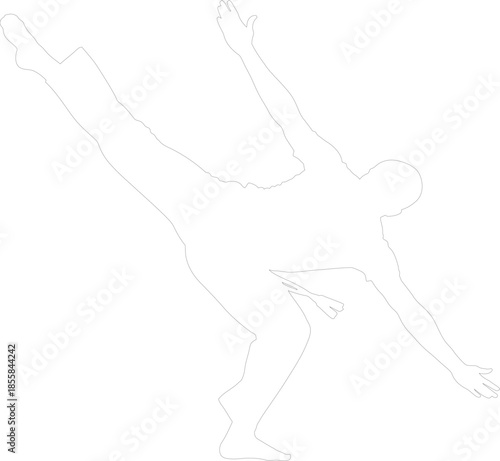 Dynamic Martial Arts Kick or Capoeira Movement Outline Vector Illustration