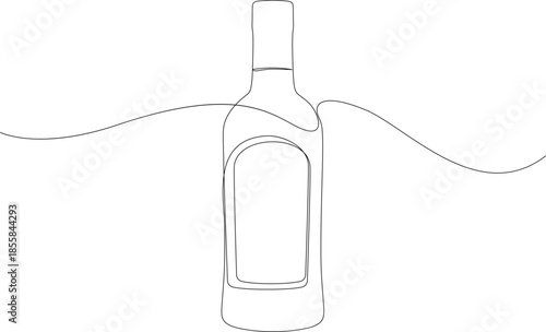 Whiskey bottle continuous one line drawing. Bourbon, scotch or brandy minimalist design. Hand drawn linear symbol, vector illustration.