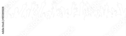 Minimalist line art vector border of diverse raised hands crowd cheering or voting outline drawing