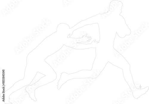 American Football Player Running with Ball being Tackled Outline Vector Illustration