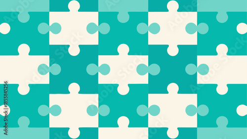 Puzzle Pattern of Turquoise and White: An intricately arranged mosaic of interlocking puzzle pieces, rendered in serene shades of turquoise and white, symbolizes unity, problem-solving.