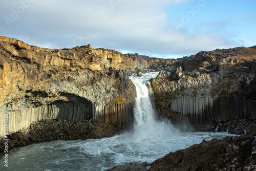 Water Plummets At Aldeyjarfoss Waterfall