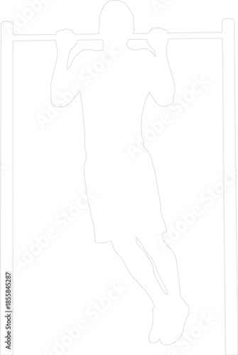 Outline Vector Illustration of a Man Performing a Pull-up on a Horizontal Bar Strength Training Fitness Icon