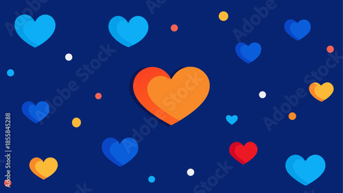 Abstract Hearts: A vibrant visual symphony of hearts dance against a rich blue backdrop. Symbolizing love and connection in a playful design. 