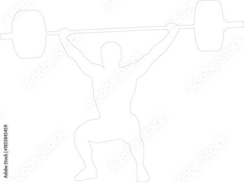 Weightlifter Overhead Snatch Squat Silhouette Line Art Vector Icon for Fitness and Gym Design