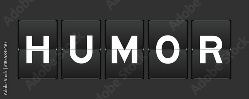Black color analog flip board with word humor on gray background