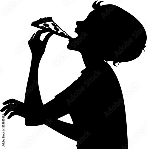 Silhouette of Person Eating a Slice of Pizza Close-up Profile