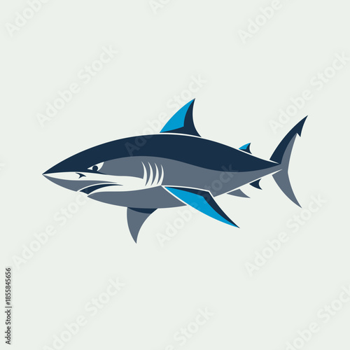 A fierce and dynamic graphic illustration of a great white shark, showcasing its power and predatory nature