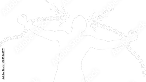 Powerful Man Breaking Chains Silhouette Freedom and Liberation Vector Outline