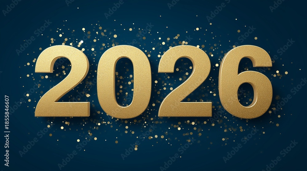 Fototapeta premium Cheers and celebrations for the New Year 2026 with golden numbers and confetti