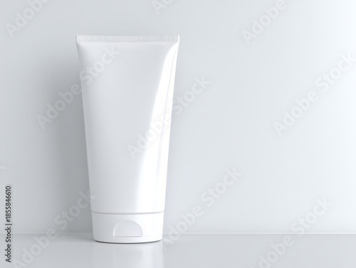 Empty cosmetic sunscreen tube on white background. Beautiful earth colors. Concept of the natural cosmetic and health care. 