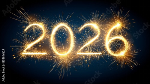 Celebration of the New Year 2026 with fireworks and bright lights in the night sky