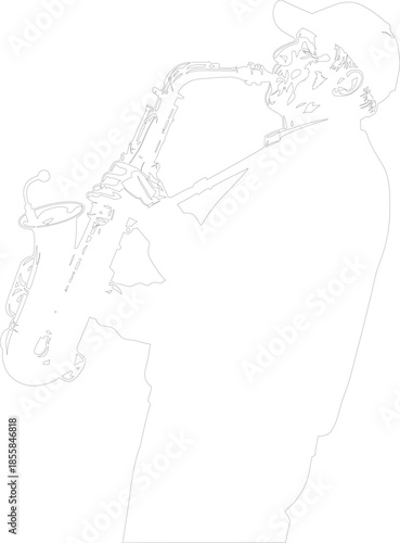 Saxophone Player Outline Vector Drawing Musician Performance Stencil Art