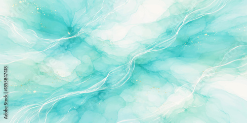 Abstract watercolor blue background with a cold frozen ice texture and winter frost pattern on a textured crystal glass surface for a Christmas backdrop wallpaper art design