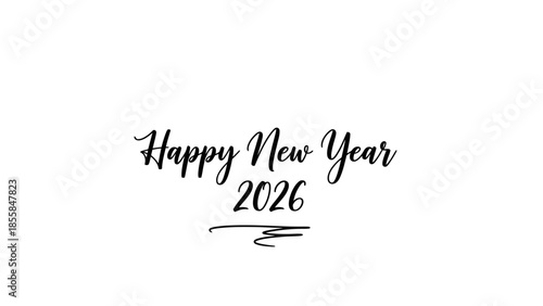 Elegant typography celebrating Happy New Year 2026 with stylish calligraphy on a clean white background
