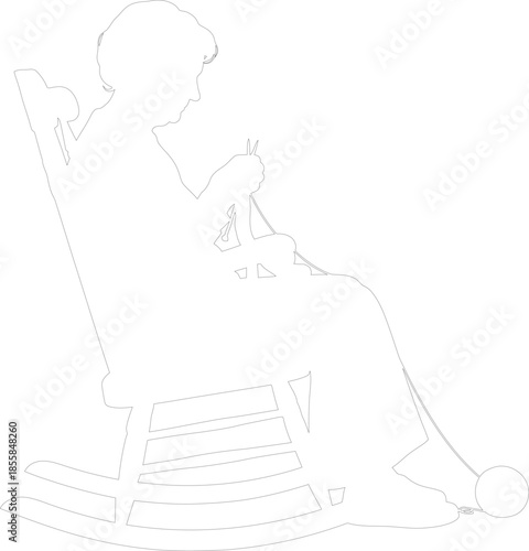 Elderly woman knitting silhouette in a rocking chair vector illustration