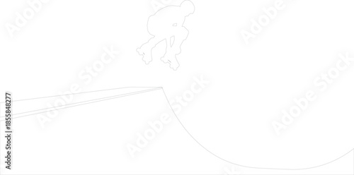 Inline Skater Jumping Ramp Vector Line Art Silhouette