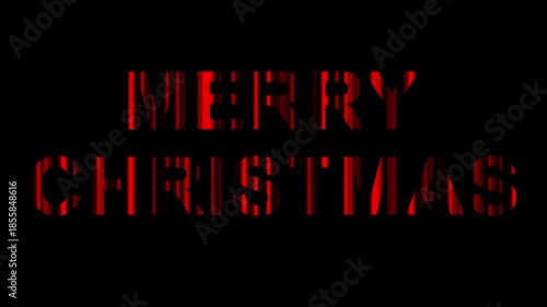 Merry Christmas text with red curtain waves effect on plain black background