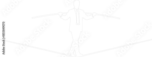 Businessman on a Tightrope Outline Icon Concept of Balance Risk Management and Challenge Vector Illustration