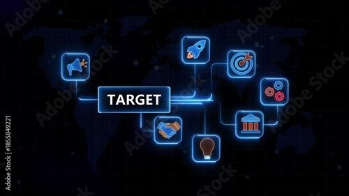 Business Strategy Target Concept with and Map Background goal objective