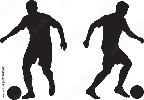 Soccer Players Dribbling Ball Silhouettes Isolated Set. Football Sport Vector