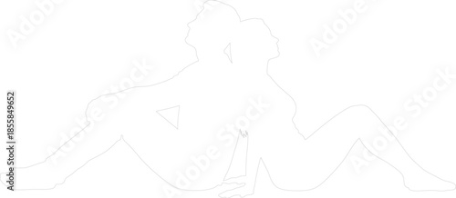 Outline Silhouette of Man and Woman Sitting Back to Back Minimalist Vector Graphic
