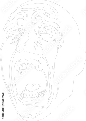 Intense Screaming Face Vector Outline Extreme Emotion Rage Anxiety Loud Shout Graphic Resource Minimalist Line Art