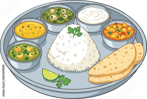 Set of food with cheese bread and various dishes on a plate