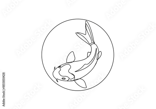 Elegant Koi Fish Outline in Circle, Minimalist Design