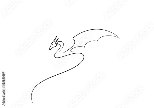 Elegant Line Art Depiction of a Winged Dragon