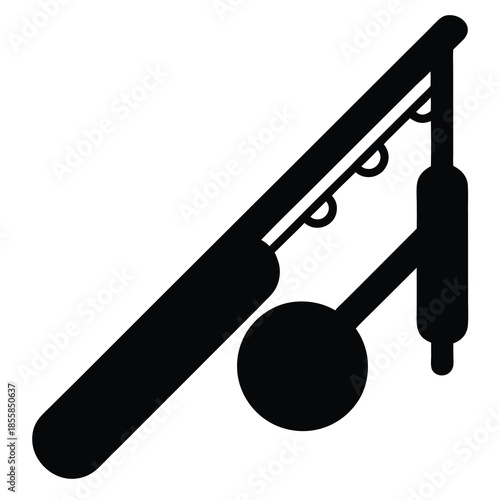 Black silhouette icon of fishing rod with bobber and fishing line