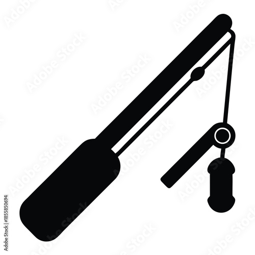 Isolated black and white fishing rod and bobber icon silhouette design