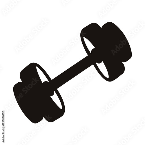 Black silhouette of a dumbbell for weightlifting, fitness and exercise