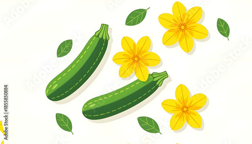 for kids clothes, decoration and wallpaper, courgette  or  zucchini   with flower