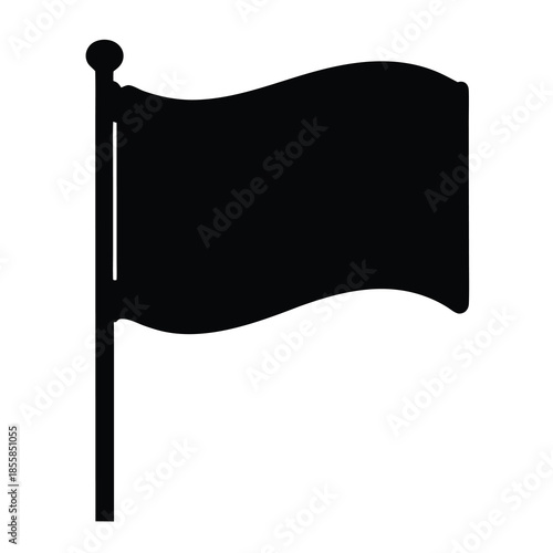 Silhouette of waving flag on flagpole against a plain white background
