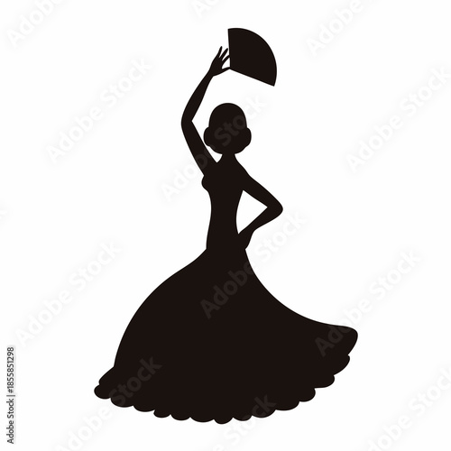 Silhouette of a flamenco dancer with fan in elegant pose illustration