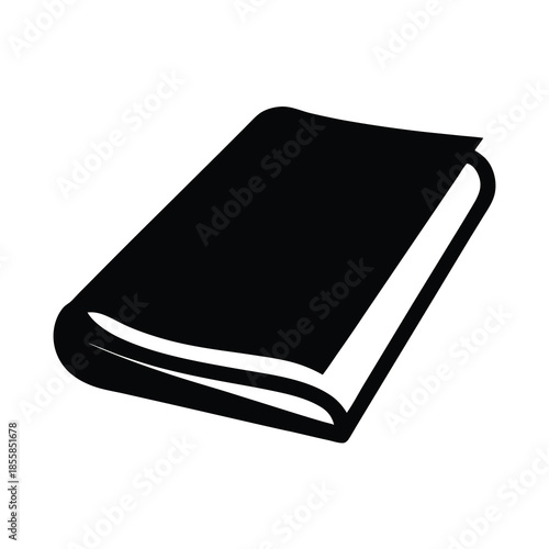 Minimalist Black and White Illustration of a Closed Book on White Background